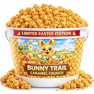 [Uncle Myron's] Uncle Myron's Easter Basket Stuffer, Caramel Popcorn – 1 Gallon Caramel Popcorn Bucket, Bunny Trail Easter Treat, Family Size Gourmet Caramel Corn