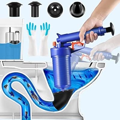 [HeaBoom] Toilet Plunger - Powerful High Pressure Air Drain Blaster Gun, Drain Clog Remover Tool with 4 Sized Suckers, Pipe Dredging Tools, Sink Plunger for Toilet Bathroom Tub Floor Drain Clogged Kitchen Pipe