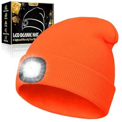 [MANWALD] MANWALD LED Beanie Hat with Light, USB Rechargeable LED Headlamp, Birthday Gifts for Women Adults, Gifts for Men Dad Husband, Boyfriend, Orange