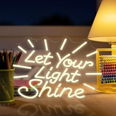 [KATMBFUE] Let Your Light Shine Neon Sign, Dimmable LED Neon Signs for Wall Decor, USB Powered Neon Light Sign Wall Art for Bedroom Christmas Party Classroom, Postive Aesthetic Decoration 16.54 x 11.81"