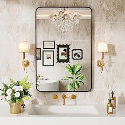 [NBGV] NBGV 22" x 30" Bathroom Mirror Black Bathroom Mirrors for Over Sink Modern Bathroom Vanity Mirror for Bedroom Entryway or Living, Metal Framed HD Tempered Glass Room Horizontal or Vertical