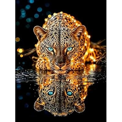 Lophomie Diamond Art Kits for Adults, 5D Cheetah Tiger Diamond Painting Kits for Adults Beginners, DIY Diamond Dot Gem Arts Crafts Full Round Drill for Home Wall Decor 12x16 Inch
