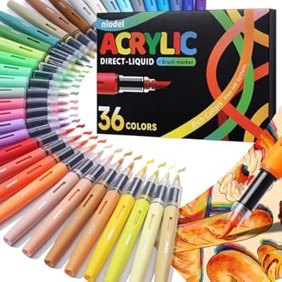 [Niodel] 36 Colors Acrylic Paint Markers, Flexible Single Tip Paint Pens, Waterproof High Coloring Pens, for Rock Painting Wood Canvas Glass Metal Fabric, DIY Crafts School Art Supplies Kit, Gifts, Decoration