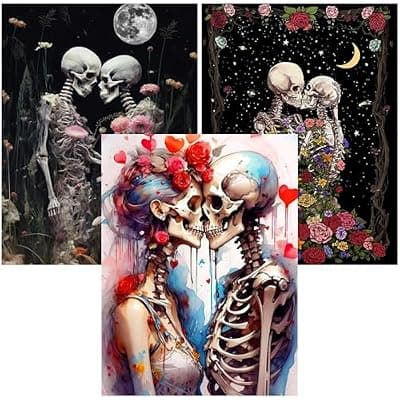 [Ekuxom] Ekuxom 3 Pack Skull Diamond Art Kits for Adults-5D Diamond Painting Kits for Adults-DIY Full Drill Round Gem Art and Crafts for Home Wall Decor Gift 12x16inch