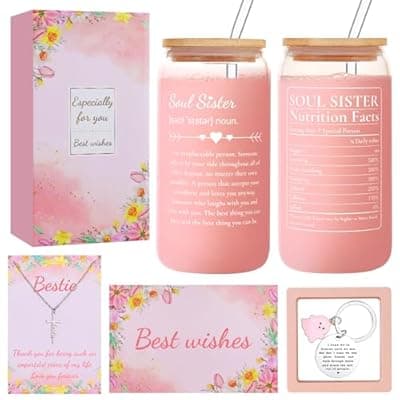 [LusterStar] Friendship Gifts for Women, Friend, Bestie, BFF, Soul Sister, Work Bestie – Friendship Gift for Birthday, Christmas, Galentine's Day, Mother's Day - Christian Gifts – 16oz Soul Sister Glass Cup