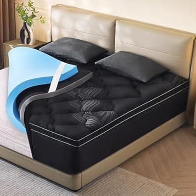 [IKALIFE] Twin Size Memory Foam Mattress Topper - 4 Inch Cooling Dual Layer with 2" Gel Memory Foam & 2" Thick 1500 GSM Pillow Top, Breathable Mattress Pad Cover Medium Firm Support for Back (Black)