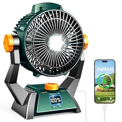 [AUIIAH] Camping Fan - Rechargeable Portable Battery Powered Camping Fans for Tents with LED Light, Power Display, Timers & 360° Hanging Hook, Ultra Quiet USB Personal Tent Fan for Fishing Travel Home Office