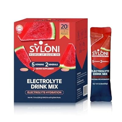 [Syloni] Syloni Electrolytes Powder Packets, Watermelon(0.36 oz*20 Sticks), Sugar Free Hydration Packets Electrolyte Drink Mix with 7 Vitamins and Electrolytes, Keto Friendly, Vegan, Gluten Free