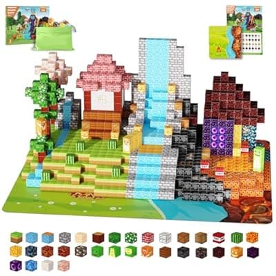 [Belveora] Belveora Magnetic Building Blocks - 130 PCS Large 1 Inch Magnet Cubes, STEM Construction Set for Kids Ages 3 4 5 6 7 8 9 10, Sensory Montessori Toys for Boys & Girls Easter/Birthday Gifts (with Mat)