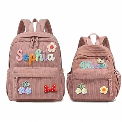 [KEQHAULI] KEQHAULI Custom Corduroy Backpacks – Family Matching Set with 3D Name Embroidery, Hand-woven Cotton Rope Handle, Perfect for Birthday Gifts