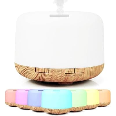 [LSLCQW] LSLCQW 500ml Essential Oil Diffuser with Remote Control, Premium Ultrasonic Aromatherapy Diffusers Scent Humidifier Vaporizer Auto-Off Timer for Large Room Home, Yellow (Light Woodgrain)