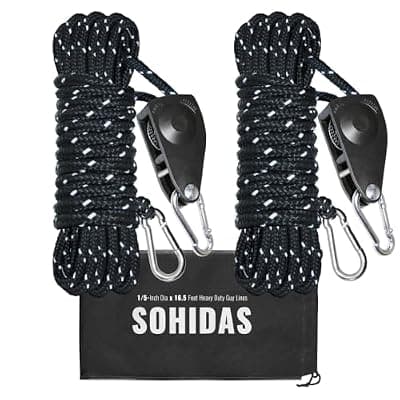 [SOHIDAS] SOHIDAS Camping Rope Reflective Tent Rope Guyline with Ratchet Pulley, Tarp Tie Down Ropes for Tent Tarp, Canopy Shelter, Camping, 16.5FT Adjustable Guy Line for Canopy Tent 2Pack Guy Lines Tents Cord