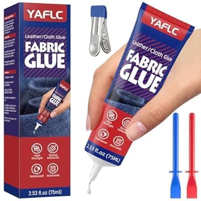 [YAFLC] YAFLC Fabric Glue Permanent, Fabric Glue for Patch, Clear Fabrics Adhesive for Clothing Permanent Washable for All Cotton, Denim, Flannel, Polyester 75 ml