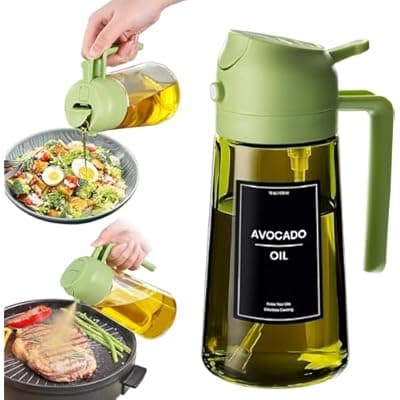 [XBllcyiv] XBllcyiv 16oz/470ml Glass Olive Oil Sprayer for Cooking - 2 in 1 Olive Oil Dispenser for Kitchen Gadgets, Air Fryer, Salad, and BBQ (Green)