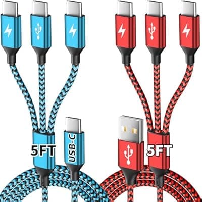 [Firsting] USBC Charger Cable, USB A/C to USB C Multi Charging Cable, Charger Cord Type C [2Pack 5Ft], 3 in 1 Multi Charger Cord, USB C Cable with 3 Type-C Connectors for iPhone 17/16/15, Galaxy S24/23, iPad