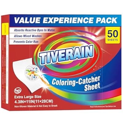 [TIVERAIN] TIVERAIN Laundry Color Catchers Sheet 50 Count,Color Catchers for Laundry Allow Clothes Mixed Washes and Prevents Color Run,Color Grabber Laundry Sheets,Fragrance Free Color Remover for Clothes