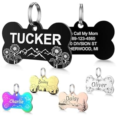 [YEHANTI] YEHANTI Dog Tags Personalized for Pets with Name Pattern Art Design - Engraved with Laser - Stainless Steel Cats Dogs ID Tags - Stylish Dog Collar Accessories (Bone)