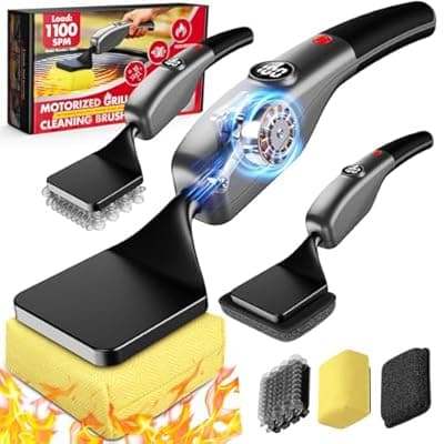 [KSNLM] Reciprocating Electric Grill Brush, Fire-Resistant BBQ Grill Brush, Bristle-Free Grill Brush for Outdoor Grill, Grill Cleaner with 3 Heads, Cordless Grill Cleaning Brush with 3600 mAn, Silver