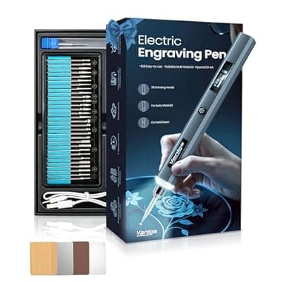 [Vanlgs] Vanlgs Engraving Pen for Metal Wood Glass Plastic, Engraving Tool with LED Light, 31 Bits, Cordless, 5 Speeds, Rechargeable, Engraver Kit Craft Gifts for for Teens Adults Beginner (Metallic Grey)