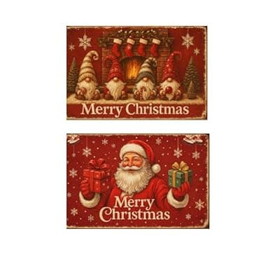 [Carastora] Carastora2-pack Vintage Christmas Metal Tin Sign - 8 x 12in, featuring designs of Santa Claus and an elf. Suitable for bedroom, bathroom, and home decor, and an ideal choice for holiday gifting.