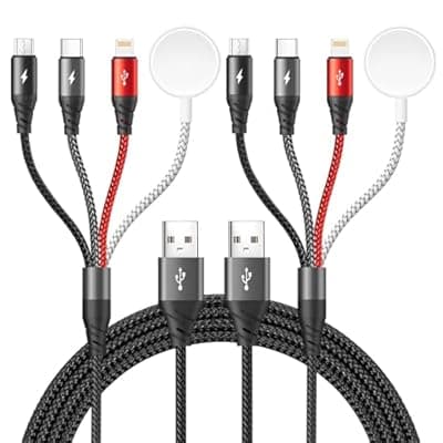 [Miger] 4 in 1 Multi Charging Cable for Apple Watch Charger/iPhone Charger,Travel Essentials Multi Charger Cord for Multiple Devices Compatible with iWatch UItra/SE/Series 9-1/iPhone 17 16 15 14/Galaxy