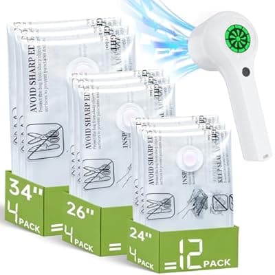 [PUFTEM] 12 Pack Vacuum Seal Bags with Rechargeable Wireless Pump Set, 3 Combo Sizes for Travel Home Storage