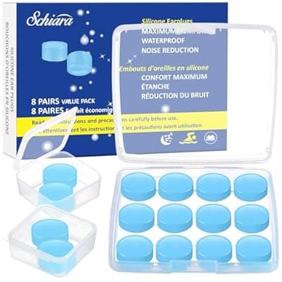 [Schiara] Ear Plugs for Sleeping, 16 Moldable Noise Cancelling Silicone Earplugs for Swimming, Snoring, Sleep and Studying, Blue
