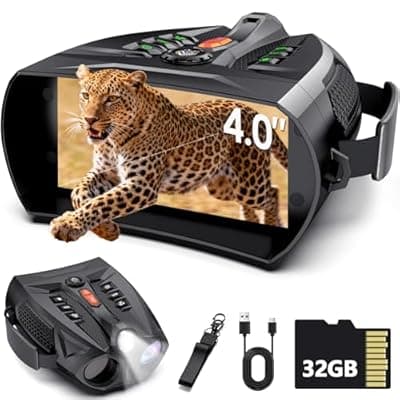 [Tezousi] Night Vision Goggles for Adults, 4K Night Vision Binoculars with 5000mAh Battery, 32GB TF Card & 4'' HD Screen and Flashlight for Camping & Security, Hunting Gear Camping Gifts for Men Husband