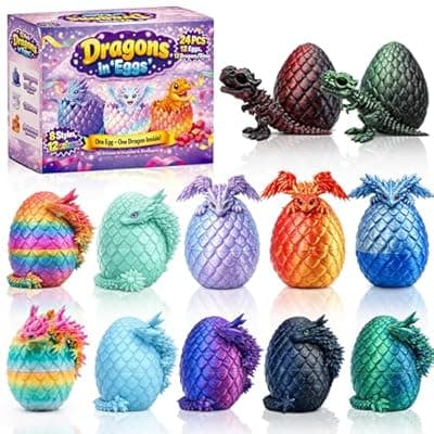 [Rubypop] Rubypop 3D Printed Dragon Egg, 12Pack Prefilled Easter Eggs for Basket Stuffers and Essentials, Mini 3D Print Animals Toys Party Favor Gifts for Kids & Collectors