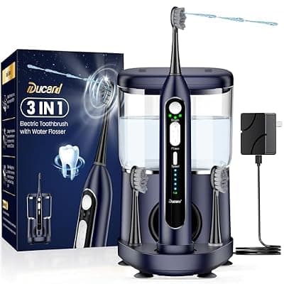 [Ducard] Ducard Electric Toothbrush with Water Flosser Combo for Adults: 3 Brushing Modes & 5 Floss Speeds- Rechargeable Teeth Cleaner with 500mL Tank- Gum Care & Whitening, Travel-Friendly & Family Use