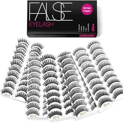 [Eliace] Eliace Eyelashes, (50 Pairs,5 Styles) Luxurious Faux Mink Lashes Natural Look Wispy Fluffy Handmade Cat Eye False Lash Pack, False Eyelashes Set, Fake Lashes Strips, Makeup Fake Eyelashes Pack