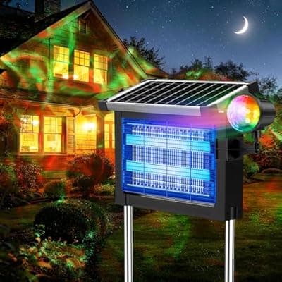 [Jinyeda] Solar Bug Zapper Outdoor, Jinyeda 2 in 1 Water Wave Projector & Mosquito Zapper, 4500V Powerful Electric Mosquito Killer, 4000mAh Battery, Cordless Fly Insect Zapper Waterproof for Patio Garden