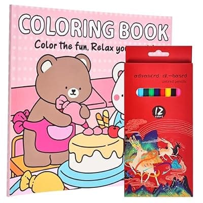 [YQWUCO] YQWUCO Adult Coloring Book with 12 Colored Pencils Set | 40 Pages | Mothers Day Gift Idea | Complete Stress Relief Gift | with Easy and Simple Designs for Relaxation