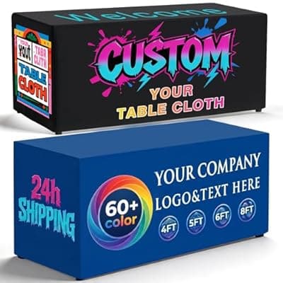 [Aomdan] Aomdan Shipping Next Day Personalized Table Cloth with Logo 4FT 5FT 6FT 8FT Custom Table Cover with Business Logo for Tradeshow Events Company School Shop Other Important (108" x 63" (4FT Open Back))