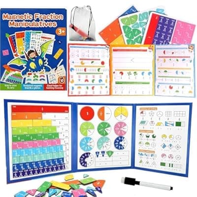 [ViKiulen] Magnetic Fraction Educational Puzzle, Magnetic Fraction Demonstration Book with Fraction Tiles & Circles, Math Manipulatives for Elementary School, Math Learning Skills for Kids