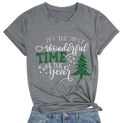[DESFSE] DESFSE Merry Christmas Shirts for Women Christmas Short Sleeve Tshirt Xmas Buffalo Plaid Tree Cute Graphic Print Tee Tops