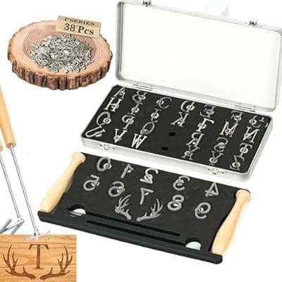 [AKLOZYX] 1" 38 Pcs Branding Iron Kit,A-Z Alphabet 0-9 Numbers and Antlers Design Gifts for Wedding & Handcraft for Wood Working DIY Leather Hat Craft Steak(38Pcs 1" Number/Alphabet/Christmas Antlers Set)