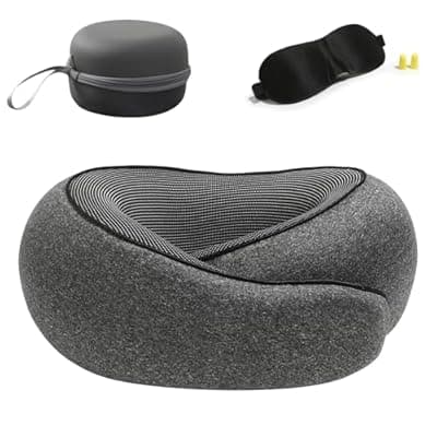 [BAKLUCK] BAKLUCK Travel Pillow for Airplane Portable Memory Foam Neck Pillows Adjustable for Car Home Office Flights Travel Essentials Accessories 360° Neck Support with Compact Case, Dark Gray