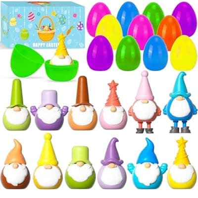 [LUBUYILD] LUBUYILD Easter Basket Stuffers - 12PCS Easter Eggs with Gnome Keychain Toys for Kids Girls Boys Egg Hunt Prizes, Party Favors and Classroom Gifts, Cute and Unique Gnome Figures for Home Decor