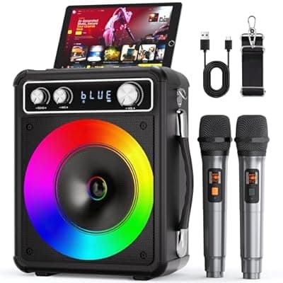 [VOSOCO] VOSOCO Karaoke Machine with 2 Wireless Microphones, Portable Bluetooth Speaker for Adults Kids, PA Systems Support TWS Echo Adjust TF USB AUX for Home Party Outdoor Travel
