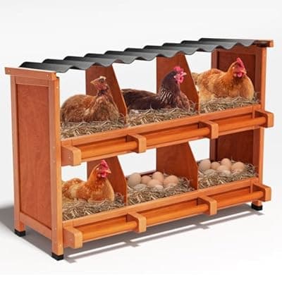 [Yhhdjc] Yhhdjc 6-Compartment Chicken Nesting Boxes for Laying Eggs, Premium Pine Wood Design Without Sharp Edges, Weather-Resistant Sloped PVC Roof Laying Boxes for Hens, Spacious for Large Breeds