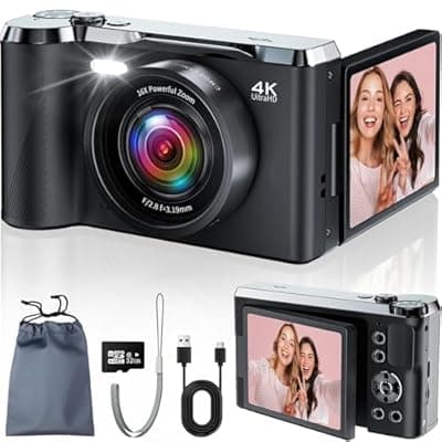 [JDZ] JDZ 4K Digital Camera for Photography and Video, 56MP Autofocus Vlogging Camera for YouTube, 3'' 180° Flip Screen, 16X Zoom, Flash, Compact Travel Camera with 32GB Card for Beginners