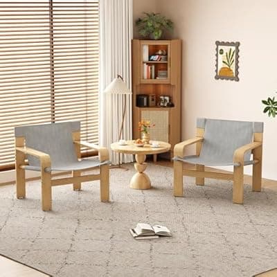 [XUOXFUTZIG] Accent Chair with Wide Armrest & Solid Wood Frame, Detachable and washable Oak Mid-Century Lounge Chair Linen Fabric Armchair, Modern Reading Chairs for Living Room, Bedroom, Balcony (Light Grey)