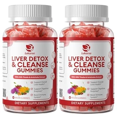 [Lukaree] 2 Pack Lukaree Liver Cleanse Detox & Repair Gummies | Sugar-Free Milk Thistle Supplement w/Artichok & L-Glutathione - Ultra-Concentrated Herbal Liver Support for Men & Women -Vegan,60 Count