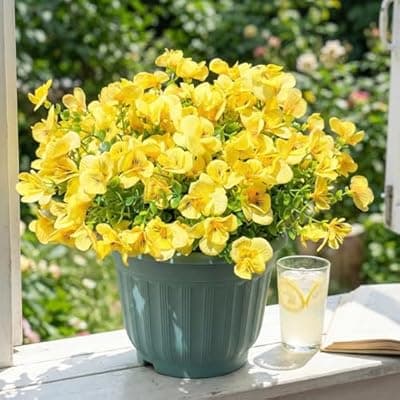 [trytuny] trytuny Artificial Flowers for Outdoor, Realistic Faux Plants for Outside Indoor Porch Patio Window Box Planter Home Decor (12pcs -Yellow)
