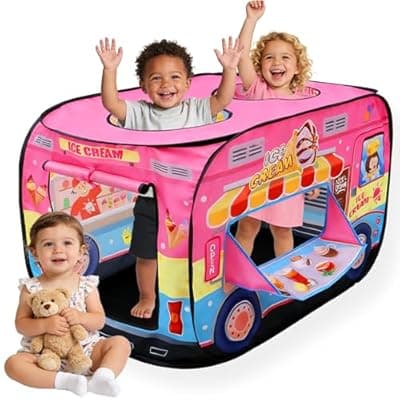 [DYFAIS] Ice Cream Truck Pop Up Play Tent for Kids, Indoor Outdoor Children's Playhouse Foldable Pretend Play Toddler Toys Birthday Gift for Boys Girls Ages 3 4 5 6 Year Old