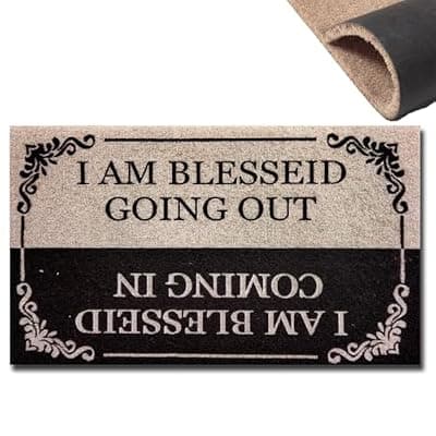 [Accssoey] Accssoey Funny Welcome Doormat,I AM Blessed Coming I AM Blessed Going Out Bless Doormat Fabric Top with Anti-Slip Rubber Back 17 x 30 Inch