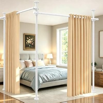 [SUNALLY] SUNALLY Room Divider Tension Curtain Rod, No Drilling Room Separator for Space Partition, 4-10ft(H) 28-200inch(W) Adjustable Heavy Duty Temporary Wall Divider Floor to Ceiling Tension Rod, White