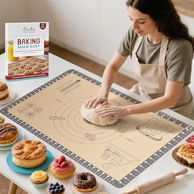 [Bredominant] Silicone Baking Mat with 10 Quick Recipes, Extra Thick Silicone Mats for Baking, Non Stick Pastry Mat,Reusable kneading Dough Rolling Mat for Cookie, Macaron, Bread, Pizza-Tutorial Video Included