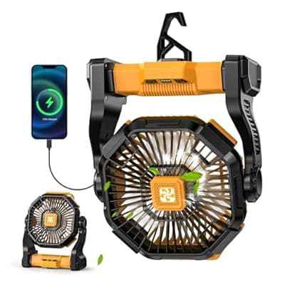 [Doviluxe] Doviluxe Camping Fan Rechargeable - Battery Powered Fans Light, Portable Camping Fan for Tents, Hook Rotation Battery Operated Fans for BBQ Travel Desk Beach with Ventilador Recargable